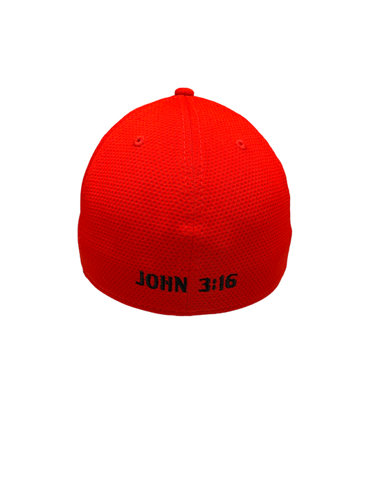 John 3:16 New Era Embroidered  Red & Black Stretch Fit Cap