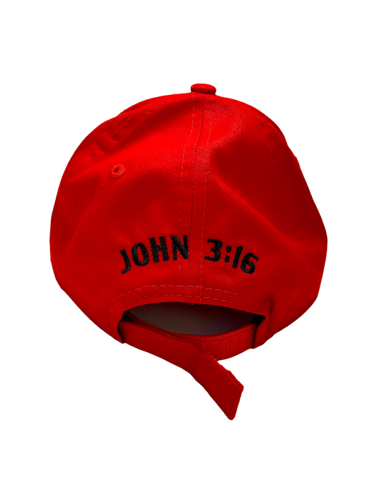 John 3:16 New Era Embroidered Red & Black Structured Cap