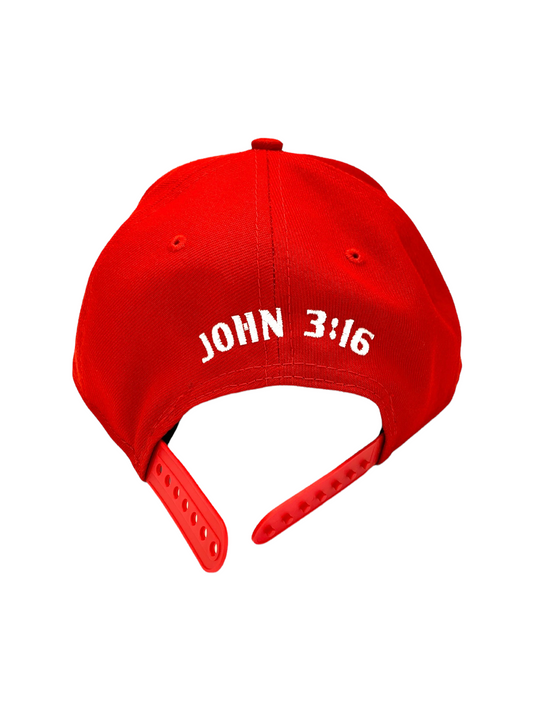 John 3:16 New Era Embroidered Red & White Flat Bill Snapback Cap