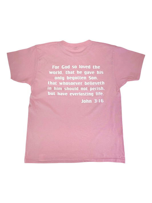 John 3:16 Pink & White Youth Tee