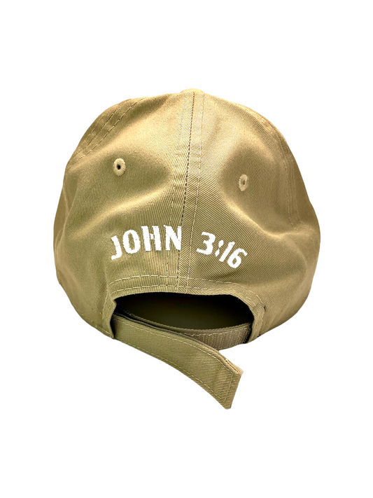 John 3:16 New Era Embroidered  Khaki & White Structured Cap
