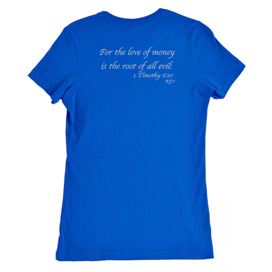 For The Love Of God Women's Royal Blue & White Slim-fit T- Shirt