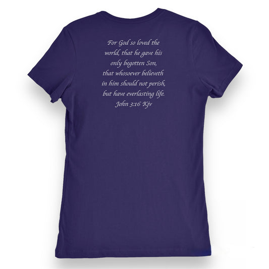 John 3:16 Women's Purple & White Slim-fit T-Shirt