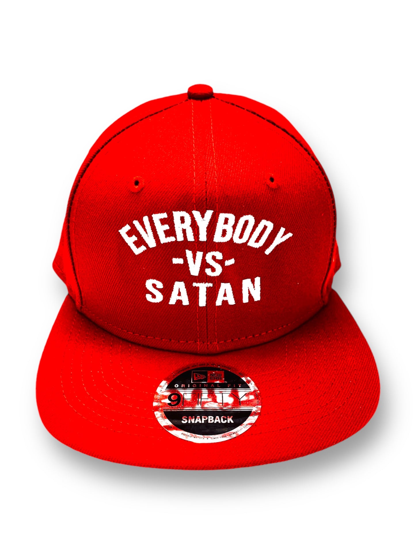 Everybody -Vs- Satan  New Era Embroidered  Red & White  Flat Bill Snapback Cap